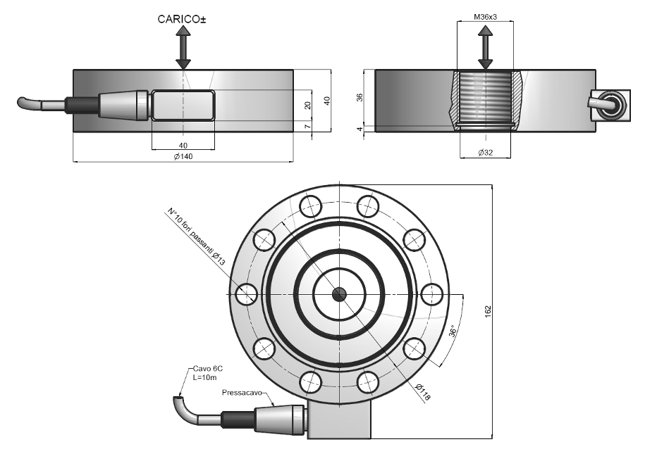 Compression load cell TOR36 Schema
